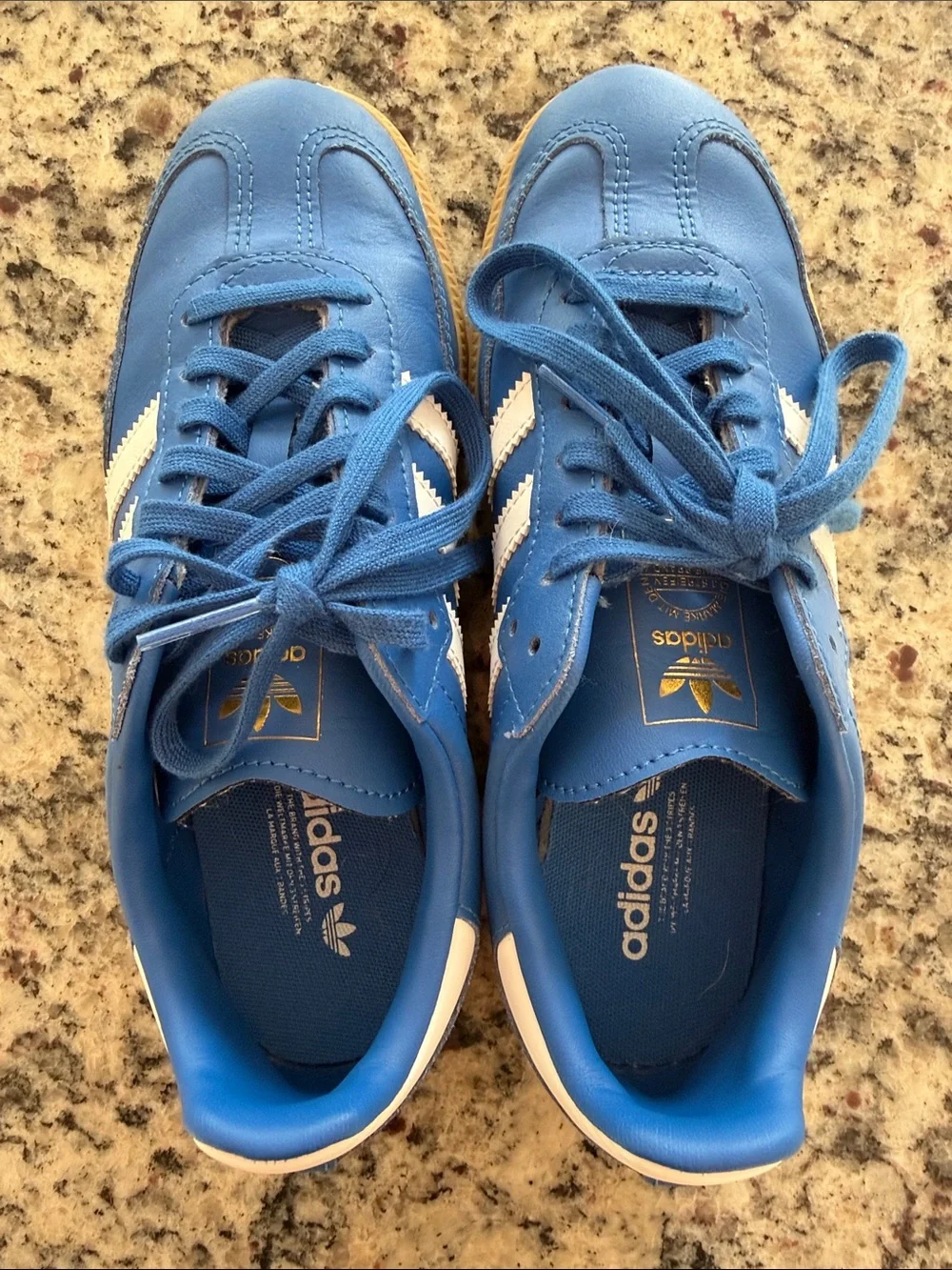 adidas Kids Blue Sneakers with White Stripes and Gum Sole